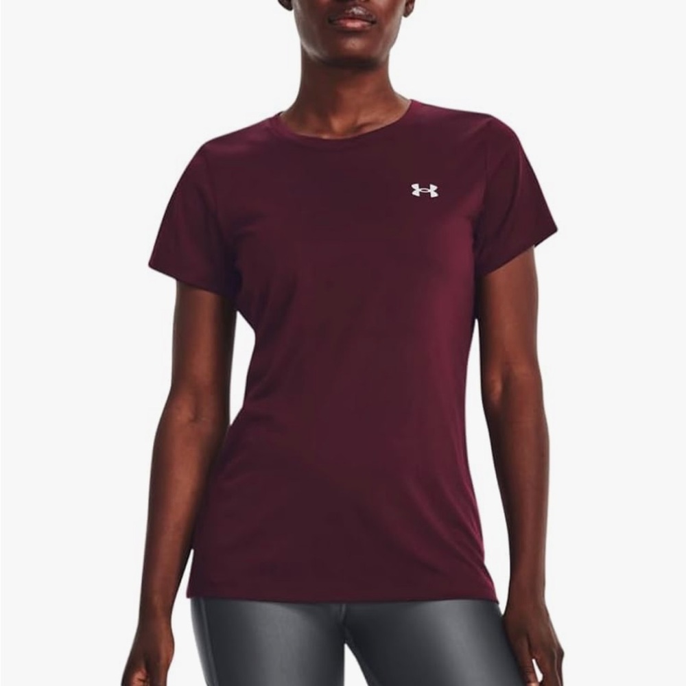 Under Armour Women's Tech Short Sleeve T-Shirt - Dark Maroon / Metallic Silver